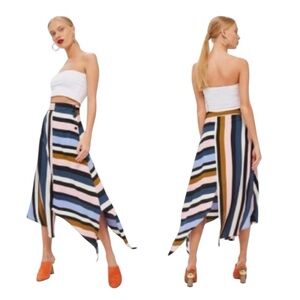 Top Shop Multi Stripe Asymmetric Midi Skirt Size 2 Retro‎ Bohemian Whimsigoth